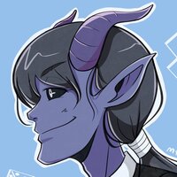 A side-view bust of my tiefling character, Felix, for a one-shot DnD session.