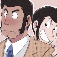 Another doodle of Lupin and Zenigata for LuZeni Friday on Twitter. Lupin is hiding behind Zenigata and snatching his lit cigarette from his hand, Zenigata is startled and angry.
