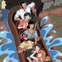Preview of my piece for the Between Heists zine cover collage, featuring Goemon on Splash Mountain.