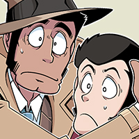 Silly Scooby-Doo inspired drawing of Lupin holding Zenigata that I'll be turning into an acrylic standee!